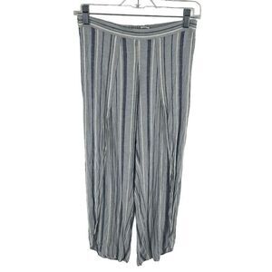 Allison Joy Women's Wide Leg Pants Split Striped Pull On Casual Linen Blue Small
